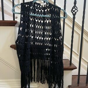 Umgee large Black Crochet Fringe Vest